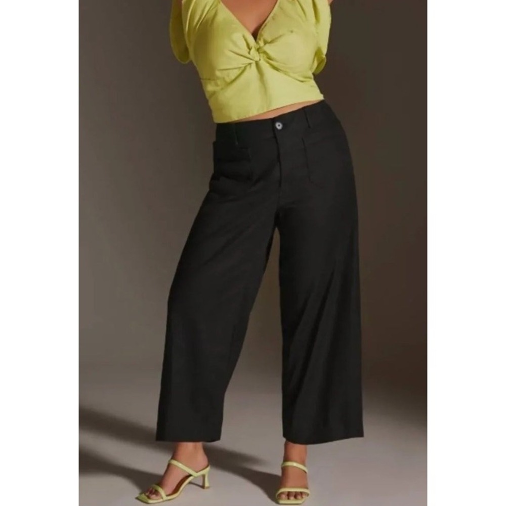 Mauve The Colette Black Wide Leg Linen Blend Stretch Cropped Pants Plus Size 24